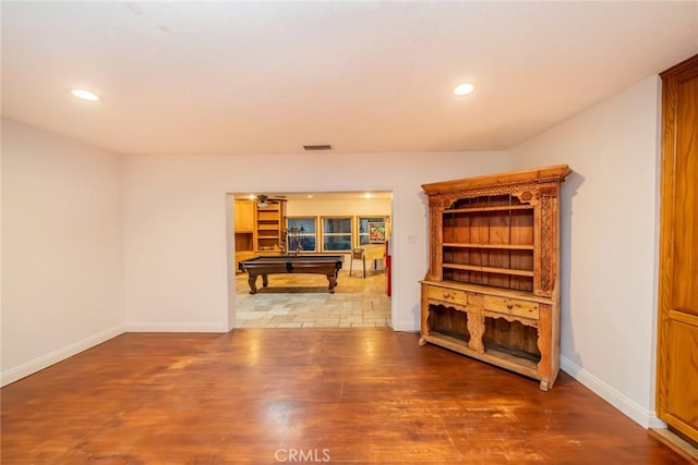 533 Via Vista Dr, Redlands, CA 92373 - living room with billiards table, wood finished floors, and recessed lighting