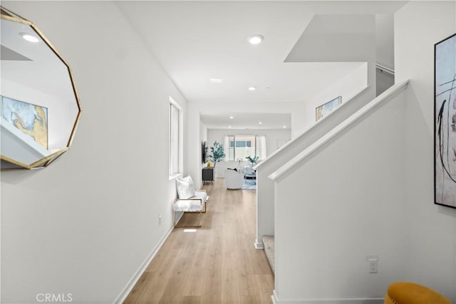 2239 Melogold Way, Corona, CA 92883 - corridor with stairs, light wood-type flooring, and recessed lighting
