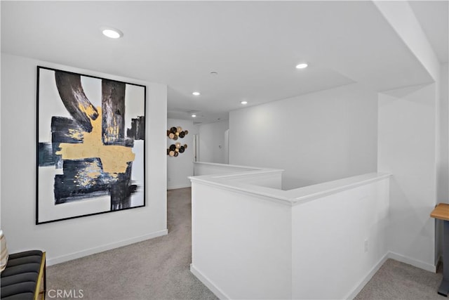 2239 Melogold Way, Corona, CA 92883 - hallway featuring carpet, an upstairs landing, and recessed lighting