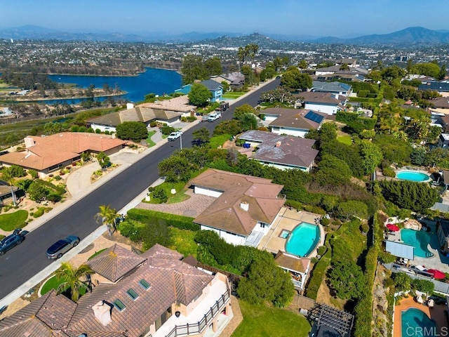 5946 Overlake Ave, Del Cerro, CA 92120 - aerial view of property's location with nearby suburban area and a water and mountain view