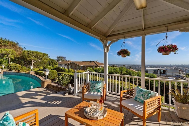 5946 Overlake Ave, Del Cerro, CA 92120 - wooden deck featuring an outdoor pool