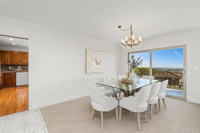 5946 Overlake Ave, Del Cerro, CA 92120 - dining room featuring a chandelier and crown molding