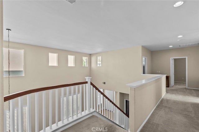 29243 Discovery Ridge Dr, Saugus, CA 91390 - corridor with an upstairs landing, carpet floors, and recessed lighting