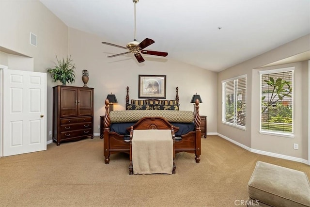 10847 Leota Ln, Riverside, CA 92503 - bedroom with vaulted ceiling, light colored carpet, and a ceiling fan