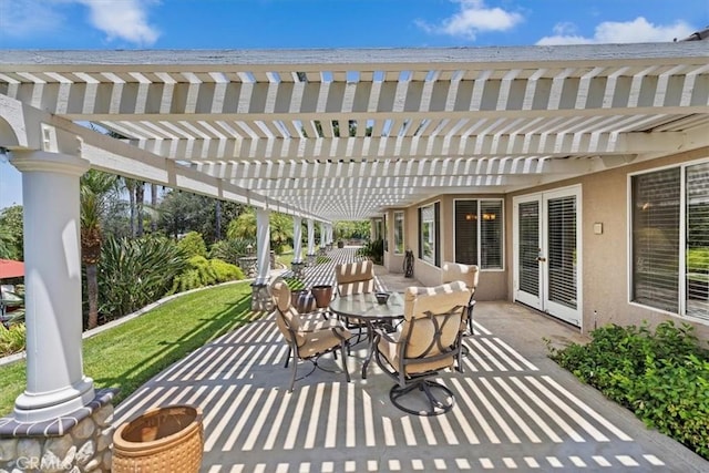 10847 Leota Ln, Riverside, CA 92503 - view of patio with a pergola, french doors, and outdoor dining space