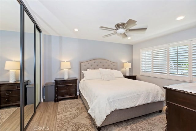 1335 N Vallejo Way, Upland, CA 91786 - bedroom featuring light wood-type flooring, recessed lighting, ceiling fan, and a closet