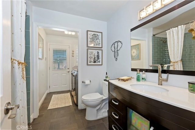 1335 N Vallejo Way, Upland, CA 91786 - full bathroom featuring vanity, washing machine and dryer, and a shower with curtain