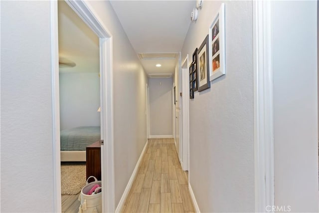 1335 N Vallejo Way, Upland, CA 91786 - corridor with wood tiled floors, attic access, and recessed lighting