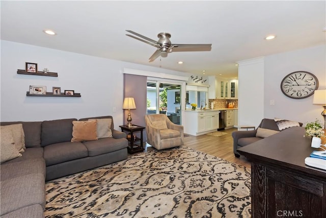 1335 N Vallejo Way, Upland, CA 91786 - living room with a ceiling fan, light wood-style flooring, and recessed lighting