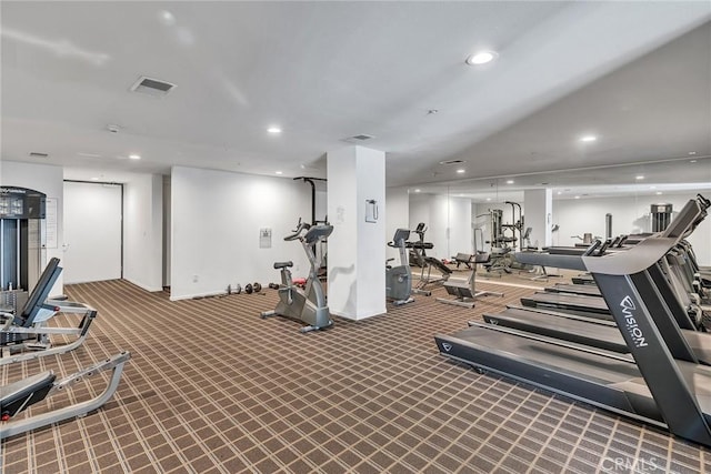 625 S Berendo St Unit 604, Los Angeles, CA 90005 - exercise room featuring recessed lighting and carpet floors