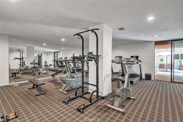 625 S Berendo St Unit 604, Los Angeles, CA 90005 - exercise room featuring recessed lighting and carpet floors
