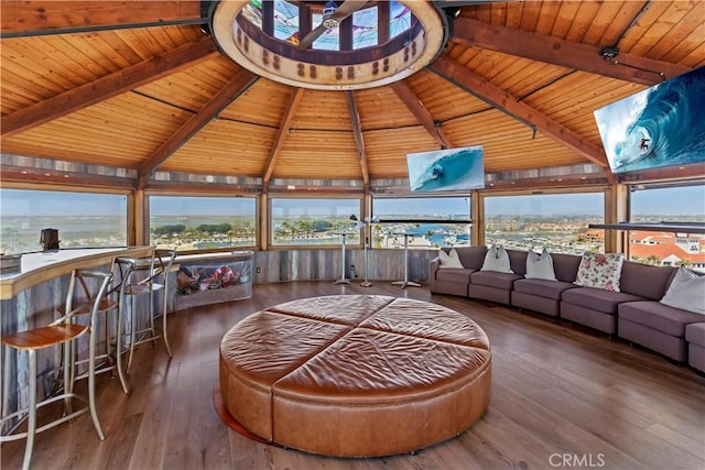 1 Anderson St, Seal Beach, CA 90743 - sunroom featuring wooden ceiling, healthy amount of natural light, and hardwood / wood-style flooring
