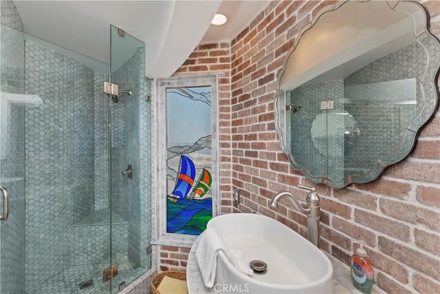1 Anderson St, Seal Beach, CA 90743 - full bath with a shower stall and brick wall