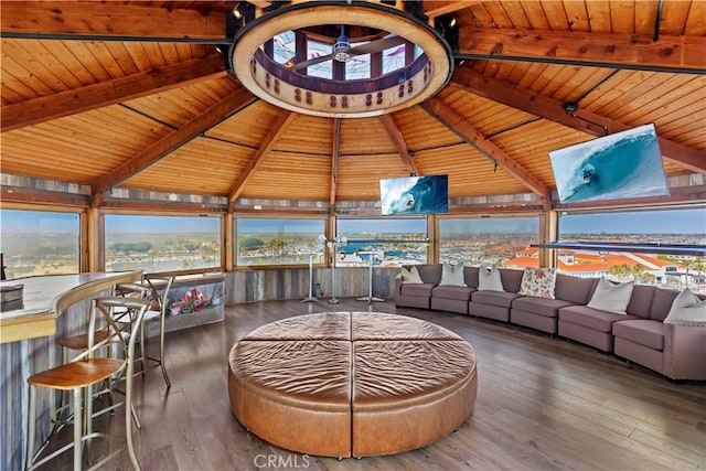 1 Anderson St, Seal Beach, CA 90743 - sunroom featuring wooden ceiling, hardwood / wood-style floors, and a deck