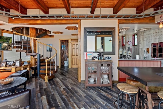 1 Anderson St, Seal Beach, CA 90743 - miscellaneous room with wood finished floors, beamed ceiling, and stairs