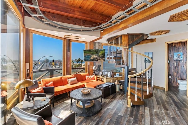 1 Anderson St, Seal Beach, CA 90743 - basement with wood finished floors, stairs, and wooden ceiling