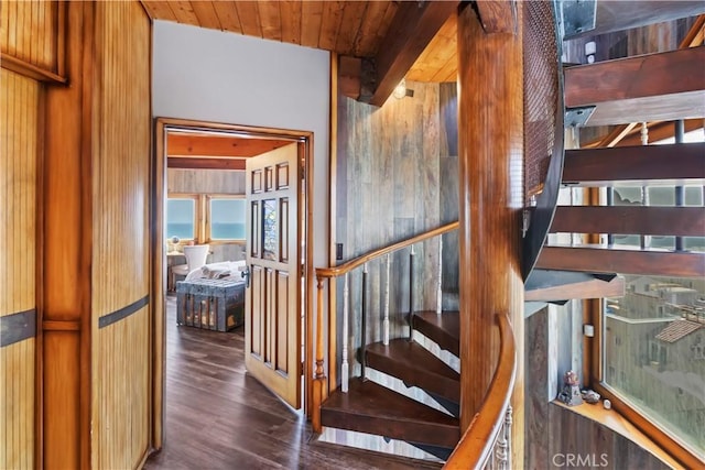 1 Anderson St, Seal Beach, CA 90743 - stairs featuring wood finished floors and wood ceiling