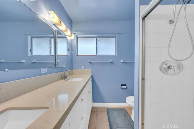 20468 College Blvd, Riverside, CA 92507 - bathroom with double vanity, a tile shower, and tile patterned floors
