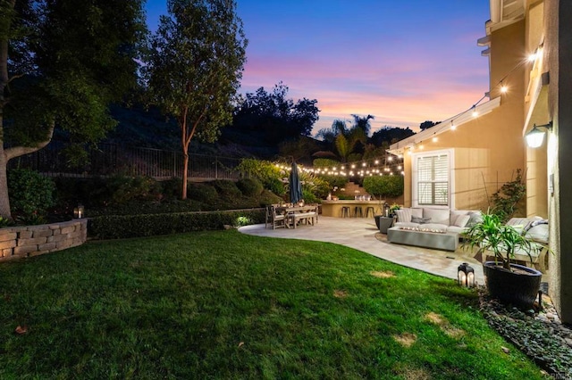 3474 Camino Cereza, Carlsbad, CA 92009 - view of yard with an outdoor living space with a fire pit and a patio area