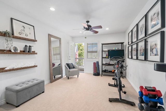 3474 Camino Cereza, Carlsbad, CA 92009 - workout area with carpet flooring, ceiling fan, and recessed lighting