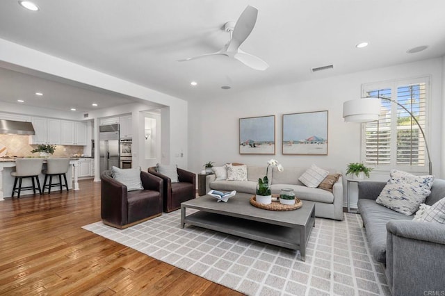 3474 Camino Cereza, Carlsbad, CA 92009 - living room with light wood-style flooring, recessed lighting, and a ceiling fan