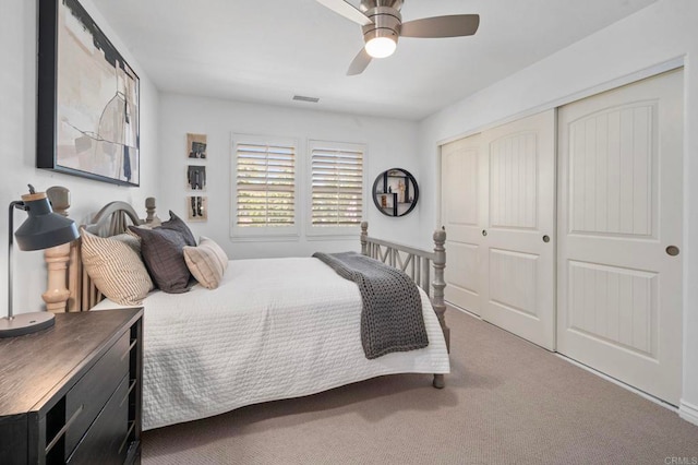 3474 Camino Cereza, Carlsbad, CA 92009 - bedroom with carpet flooring, a closet, and a ceiling fan