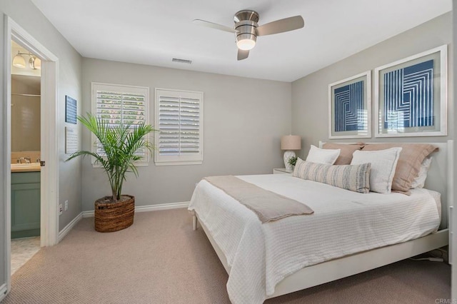 3474 Camino Cereza, Carlsbad, CA 92009 - bedroom with carpet flooring, ensuite bathroom, and ceiling fan