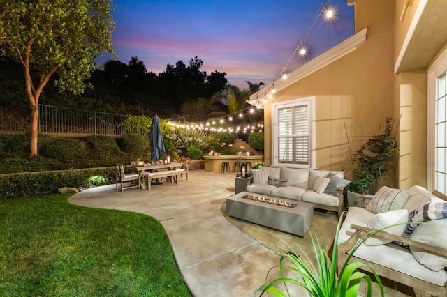 3474 Camino Cereza, Carlsbad, CA 92009 - view of patio with an outdoor living space with a fire pit, french doors, and area for grilling
