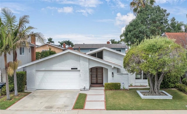 20441 Whitetree Cir, Huntington Beach, CA 92646 - view of front facade with a garage, french doors, concrete driveway, stucco siding, and a front yard