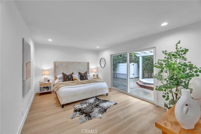 20441 Whitetree Cir, Huntington Beach, CA 92646 - bedroom with access to outside, light wood-style floors, and recessed lighting
