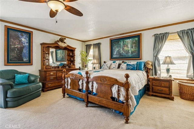 7050 Shale Rock Rd, Paso Robles, CA 93446 - carpeted bedroom with multiple windows, ornamental molding, and ceiling fan