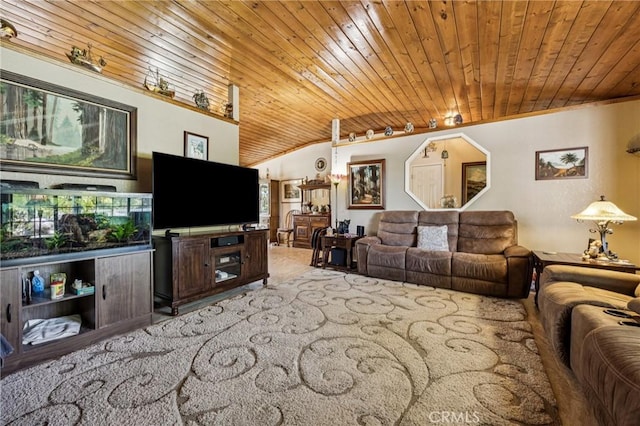 7050 Shale Rock Rd, Paso Robles, CA 93446 - living area with wood ceiling, vaulted ceiling, and light carpet
