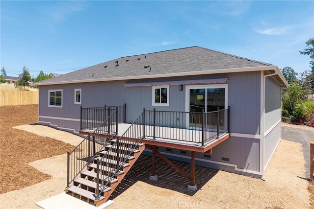 6169 Fern Ln, Paradise, CA 95969 - rear view of property with stairs, roof with shingles, and a deck
