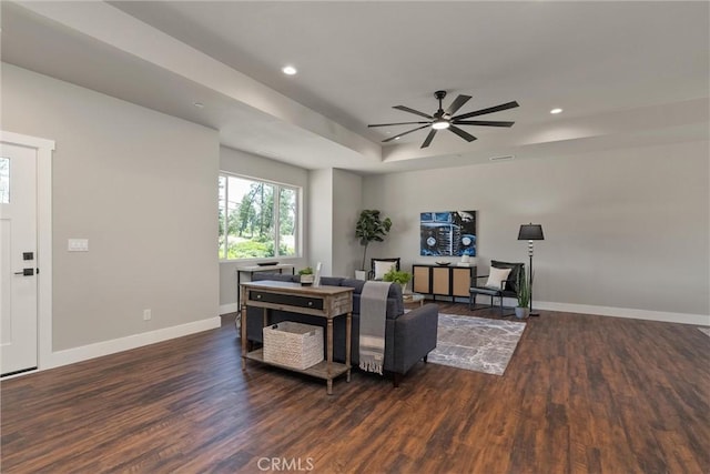 6169 Fern Ln, Paradise, CA 95969 - living area featuring a ceiling fan, wood finished floors, and recessed lighting