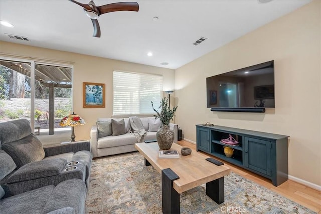 1061 Ford Dr, Nipomo, CA 93444 - living room with light wood-style flooring, recessed lighting, and ceiling fan