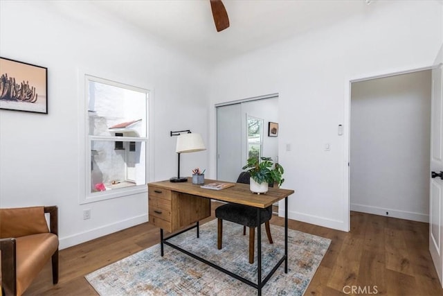 4325 9th Ave, Los Angeles, CA 90008 - office area featuring wood finished floors and ceiling fan