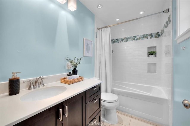 2322 246th St, Lomita, CA 90717 - bathroom with shower / bath combo, tile patterned floors, vanity, and recessed lighting