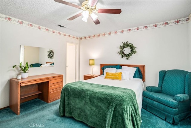 37229 Dalzell St, Palmdale, CA 93550 - bedroom with carpet floors, a textured ceiling, and a ceiling fan