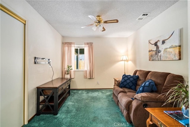 37229 Dalzell St, Palmdale, CA 93550 - living room with carpet flooring, a ceiling fan, and a textured ceiling
