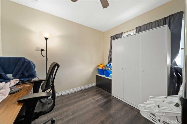 6838 Severn Dr, Paramount, CA 90723 - home office with ceiling fan and dark wood-type flooring