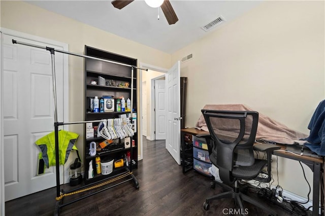 6838 Severn Dr, Paramount, CA 90723 - office space featuring a barn door, wood finished floors, and ceiling fan