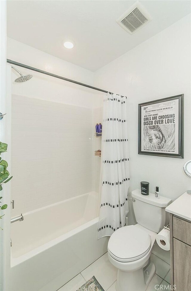 2887 E Tamarind Dr, Fresno, CA 93730 - full bath featuring tile patterned floors, shower / bathtub combination with curtain, and vanity