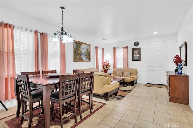 3739 Cherisa St, Perris, CA 92571 - dining space with a chandelier, light tile patterned flooring, and recessed lighting