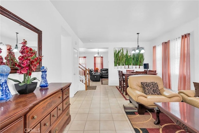 3739 Cherisa St, Perris, CA 92571 - living area with a chandelier, light tile patterned floors, and plenty of natural light
