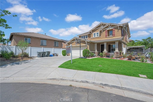 3739 Cherisa St, Perris, CA 92571 - craftsman-style home with stucco siding, driveway, a porch, and a tiled roof