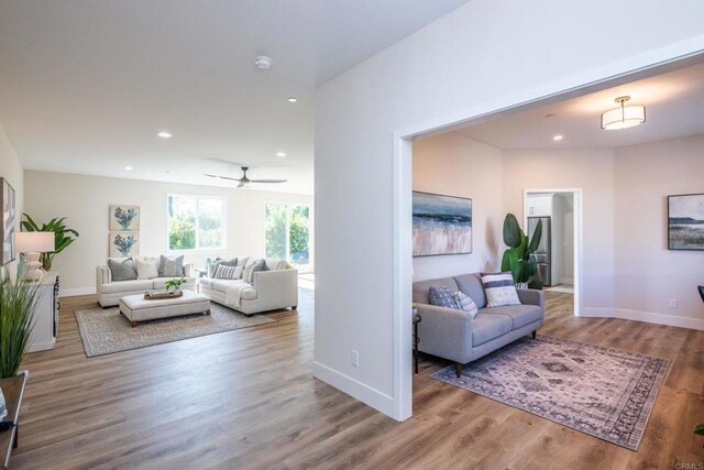 1904 Grey Rabbit Hollow Ln, Fallbrook, CA 92028 - living room with recessed lighting, a ceiling fan, and wood finished floors