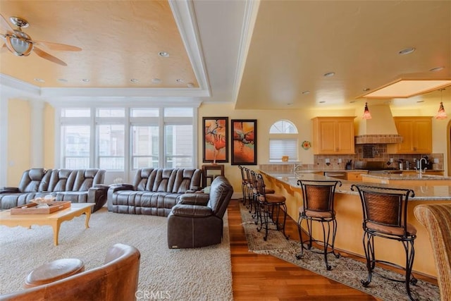 325 Juanita Ave, Oceano, CA 93445 - living room featuring wood finished floors, healthy amount of natural light, ceiling fan, recessed lighting, and crown molding