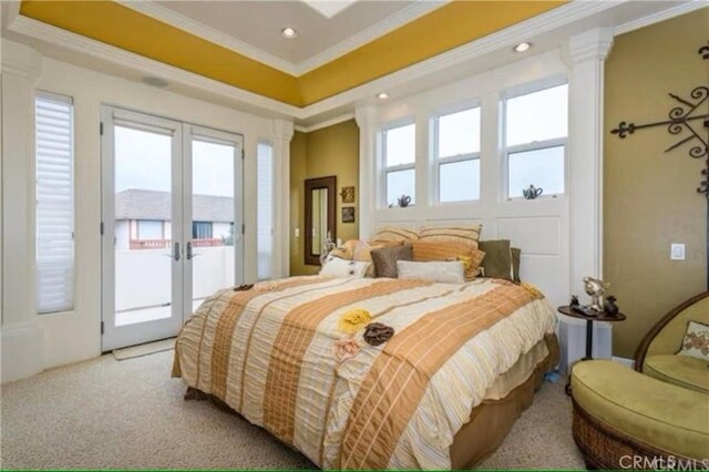 325 Juanita Ave, Oceano, CA 93445 - carpeted bedroom featuring access to exterior, french doors, ornamental molding, and recessed lighting
