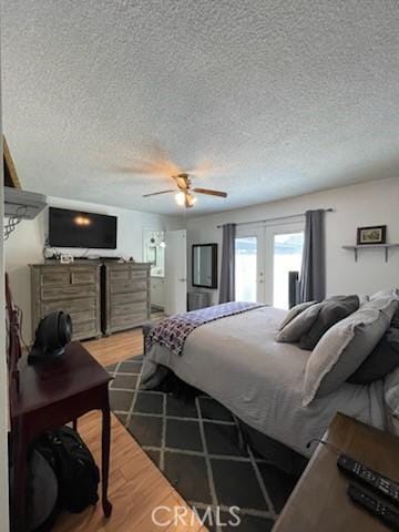 7430 Leucite Ave, Rancho Cucamonga, CA 91730 - bedroom featuring wood finished floors, french doors, a textured ceiling, and ceiling fan