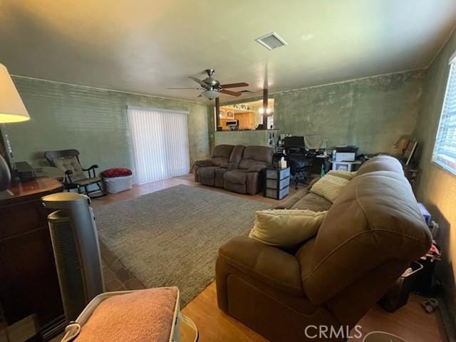 7430 Leucite Ave, Rancho Cucamonga, CA 91730 - living room featuring a ceiling fan and wood finished floors